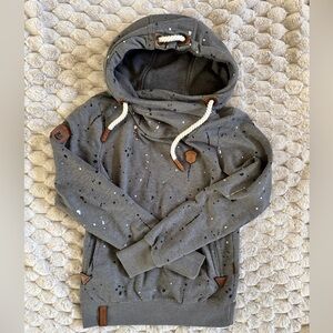Women's Naketano Brave New World Paint Splatter Gray Cowl Neck Hoodie